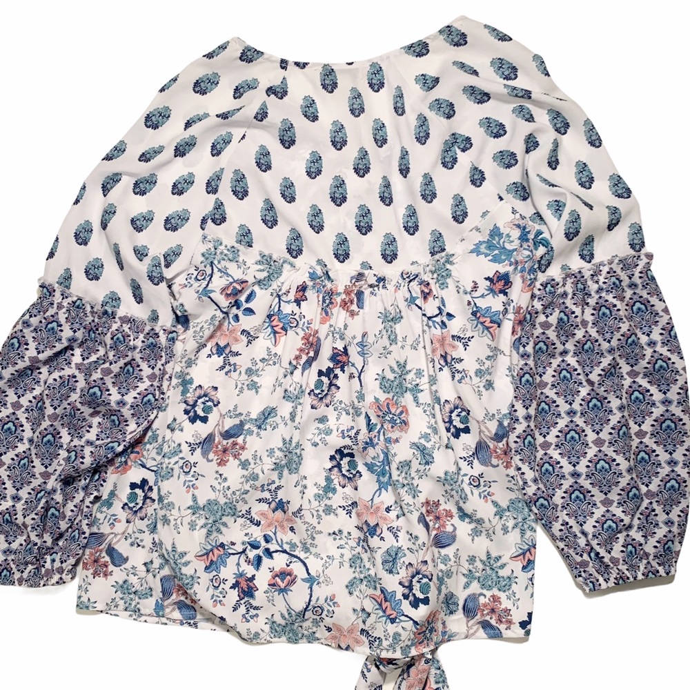 One World White Floral Tie Front Peasant Shirt NEW - Picture 9 of 9